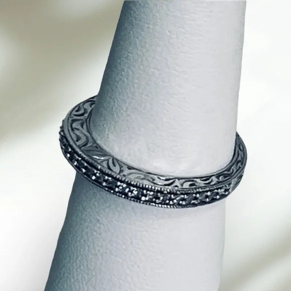 SJ Supreme Jewelry Diamond Wedding Band Etched Sterling Silver Size